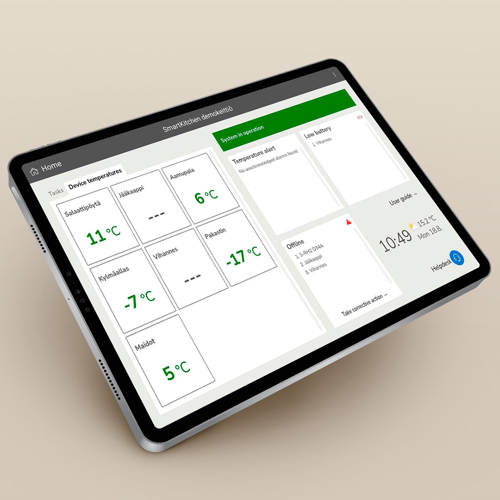 Console is a dedicated kitchen interface that allows staff to monitor temperatures, respond to alarms, and manage daily HACCP tasks.